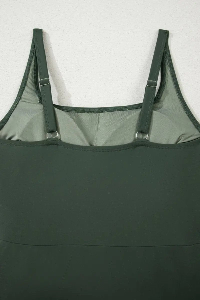 Mist Green Side Tied Waist Square Neck Adjustable Straps A-line One Piece Swim Dress - Love Salve